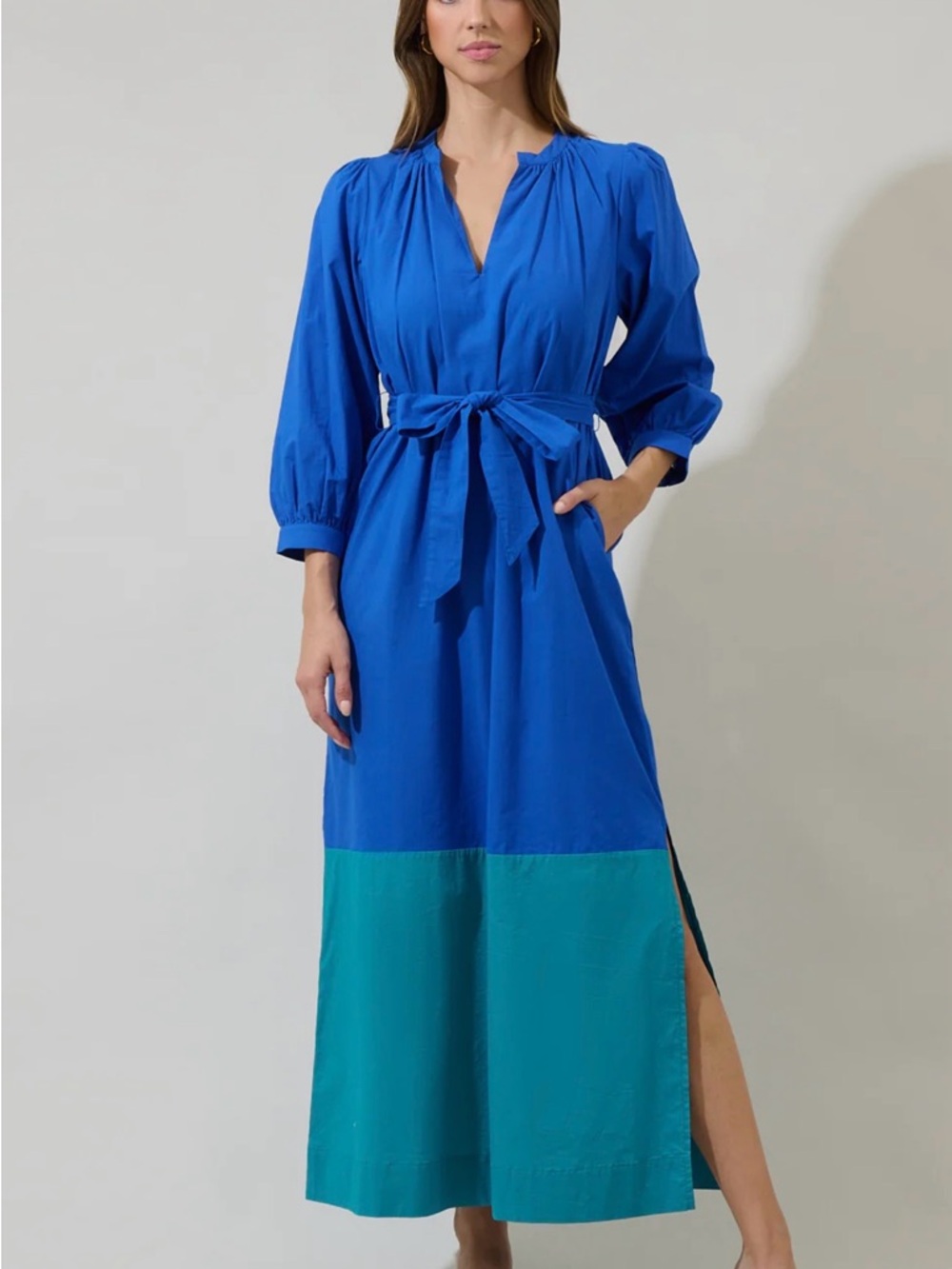 Sugarlips Mayfield Cobalt Blue and Teal  Belted Maxi Dress